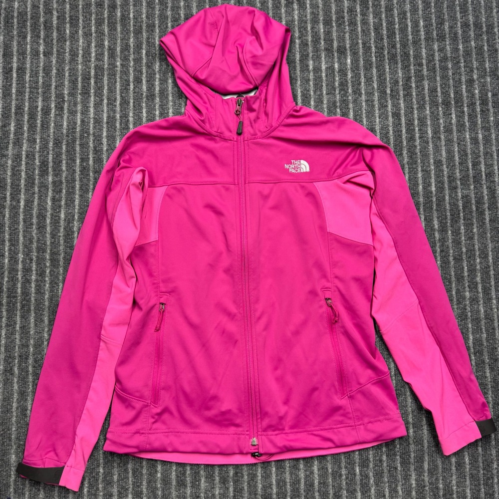 The North Face Womens Softshell Hoodie Jacket Size M Pink Full Zip Outdoor